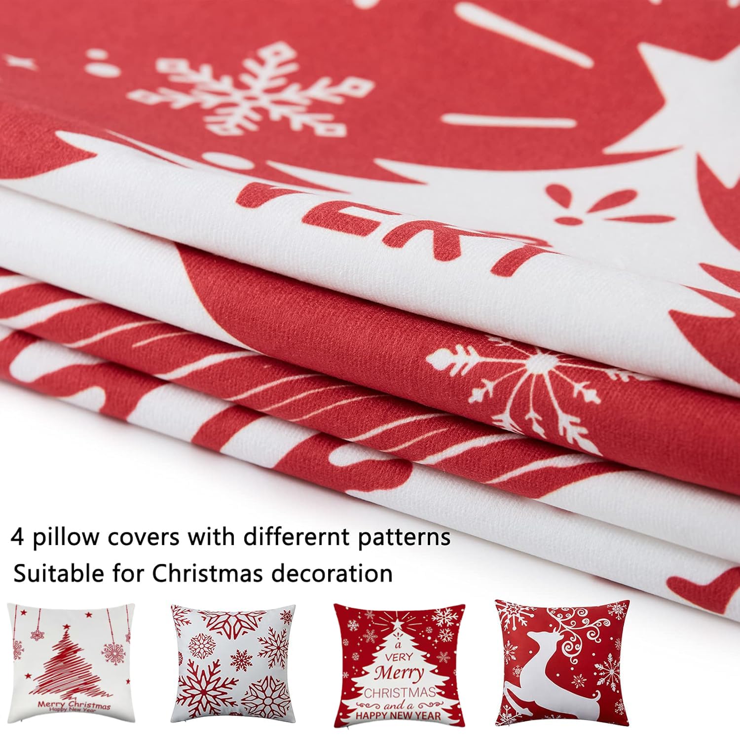 Geliking Christmas Pillow Covers 18x18 Inch Set of 4 Decorative Farmhouse Throw Pillow Covers Holiday Rustic Pillow Cases for Sofa Couch Home Decor Christmas Decorations Xmas Cushion Covers - Image 4