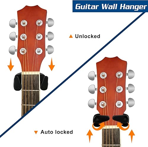 Miniatura 9 de RANMING Soporte de pared para guitarra, soporte de pared de guitarra con bloqueo automático, soporte de guitarra con base de metal para guitarra,