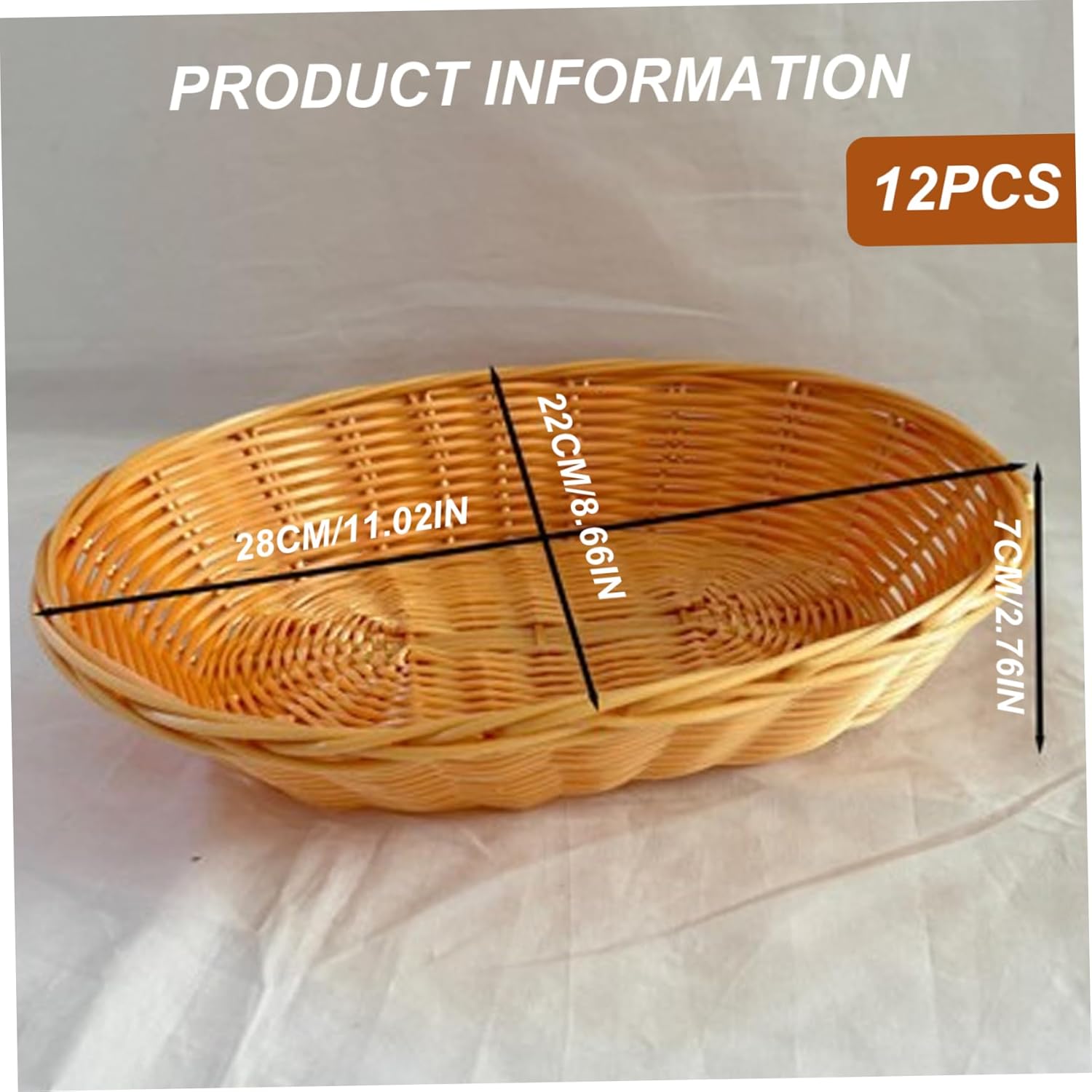 12Pcs Wicker Basket 11x9x3in Plastic Weaving Multipurpose Bread Baskets for Kitchen, Centerpiece Display, Storing Bread, Fruits, Vegetables
