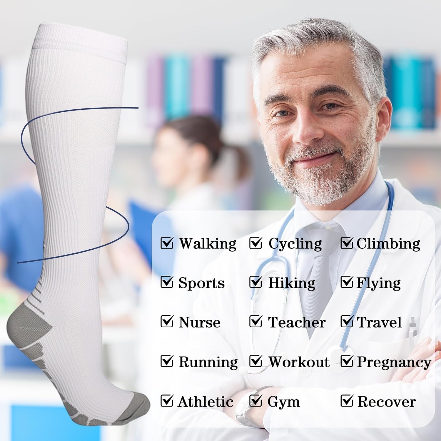 Compression Socks for Women and Men - 3Pairs Circulation Knee High Sock for Running Sport Medical Nursing