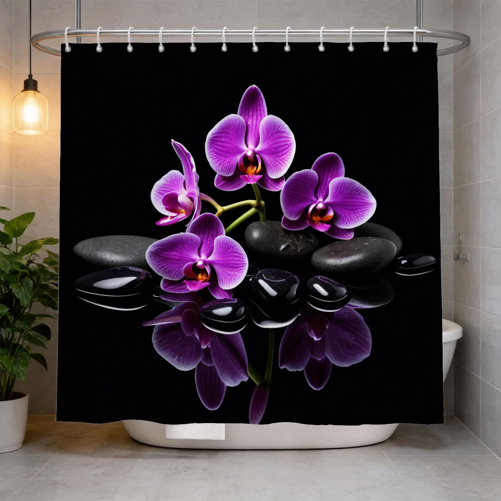 Hongduo 3D Orchid Shower Curtain for Stalls Bathtubs Floral Bathroom Decor Shower Curtain Set Polyester Fabric Waterproof 200x200cm/79X79 Inch with Hooks