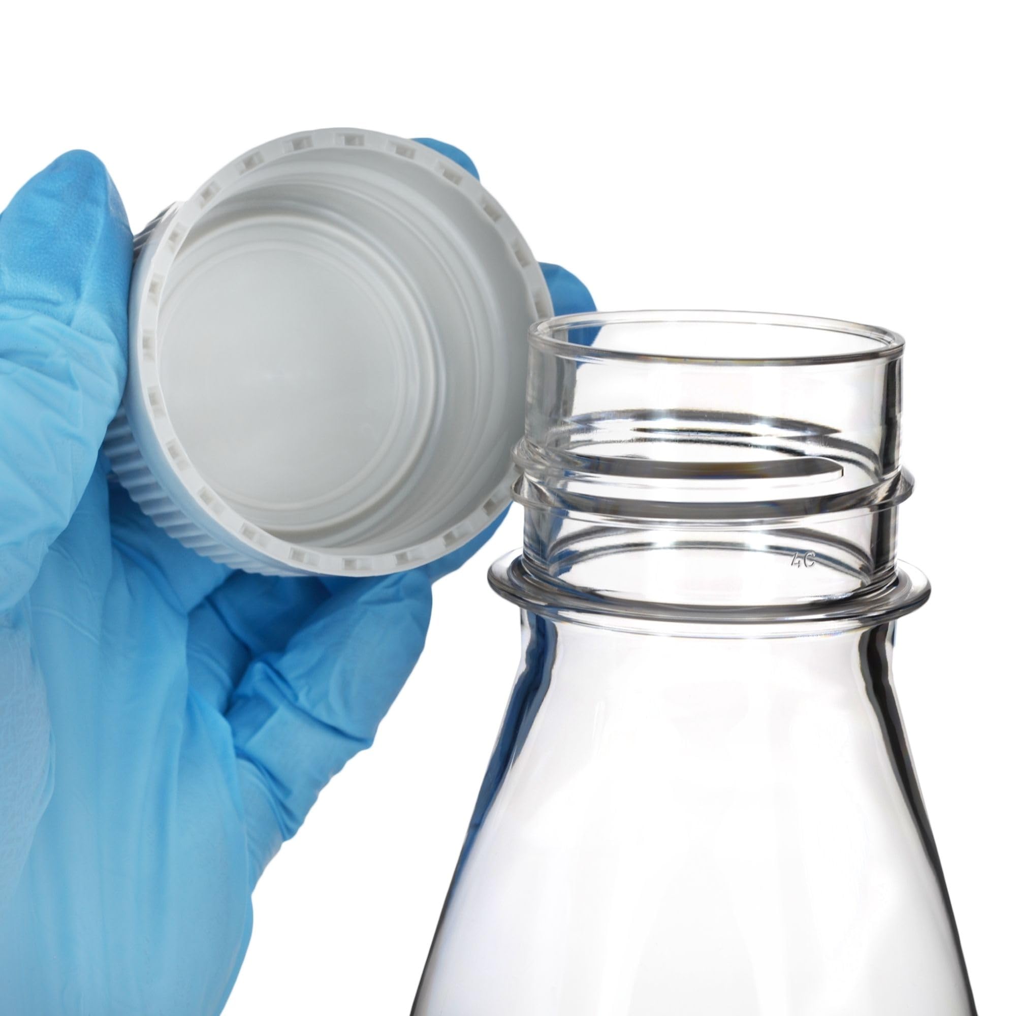 Eisco - Paquete de 6 frascos Erlenmeyer de PETG estériles de 1 litro, sin ventilación, fondo plano, grado de laboratorio, esterilizado gamma, clase USP VI, ideal para cultivo celular, procesamiento