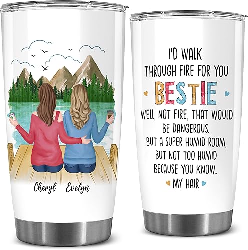 WHIDOBE Vaso personalizado BFF (2 mujeres) personalizado de 20 onzas con Avatar, nombre  Taza de viaje para mejor amiga, regalo de amistad para