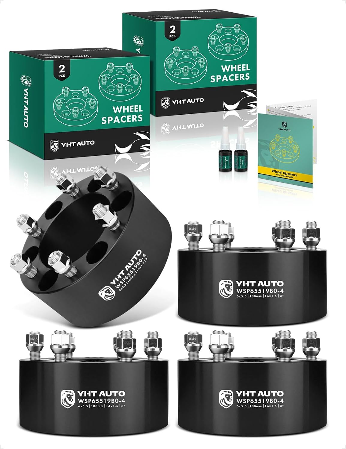 YHTAUTO 6x5.5 Wheel Spacers 3" Fits Chevy, GMC, Cadillac Models, Silverado Sierra 1500, Escalade, Tahoe, Yukon XL, Express, 6x139.7 Forged 6 Lug Tire Spacers w/ M14x1.5 & 12.9 Studs 108mm Center Bore