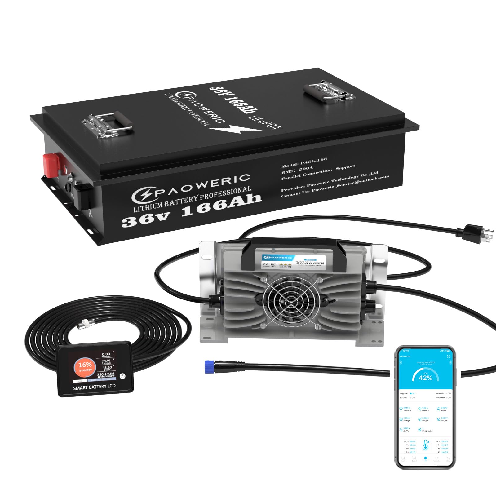 Paoweric 36V 166Ah LiFePO4 Battery with dimensions
