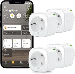 Eve Energy 4er-Pack, Smarte schaltbare Steckdose, TÜV-zertifiziert, Verbrauchsmessung, Zeitpläne, Apple HomeKit, Bluetooth, Thread