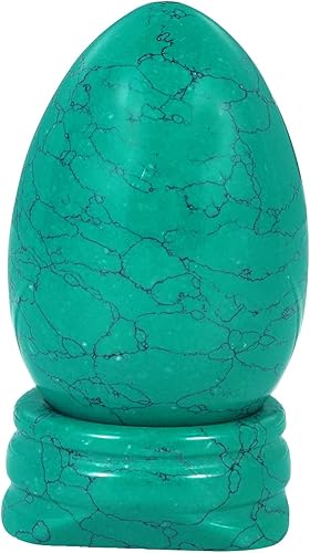 Amogeeli Figura de esfera de huevo de cristal curativo con soporte de piedra, escultura de piedra en forma de huevo para decoración del hogar