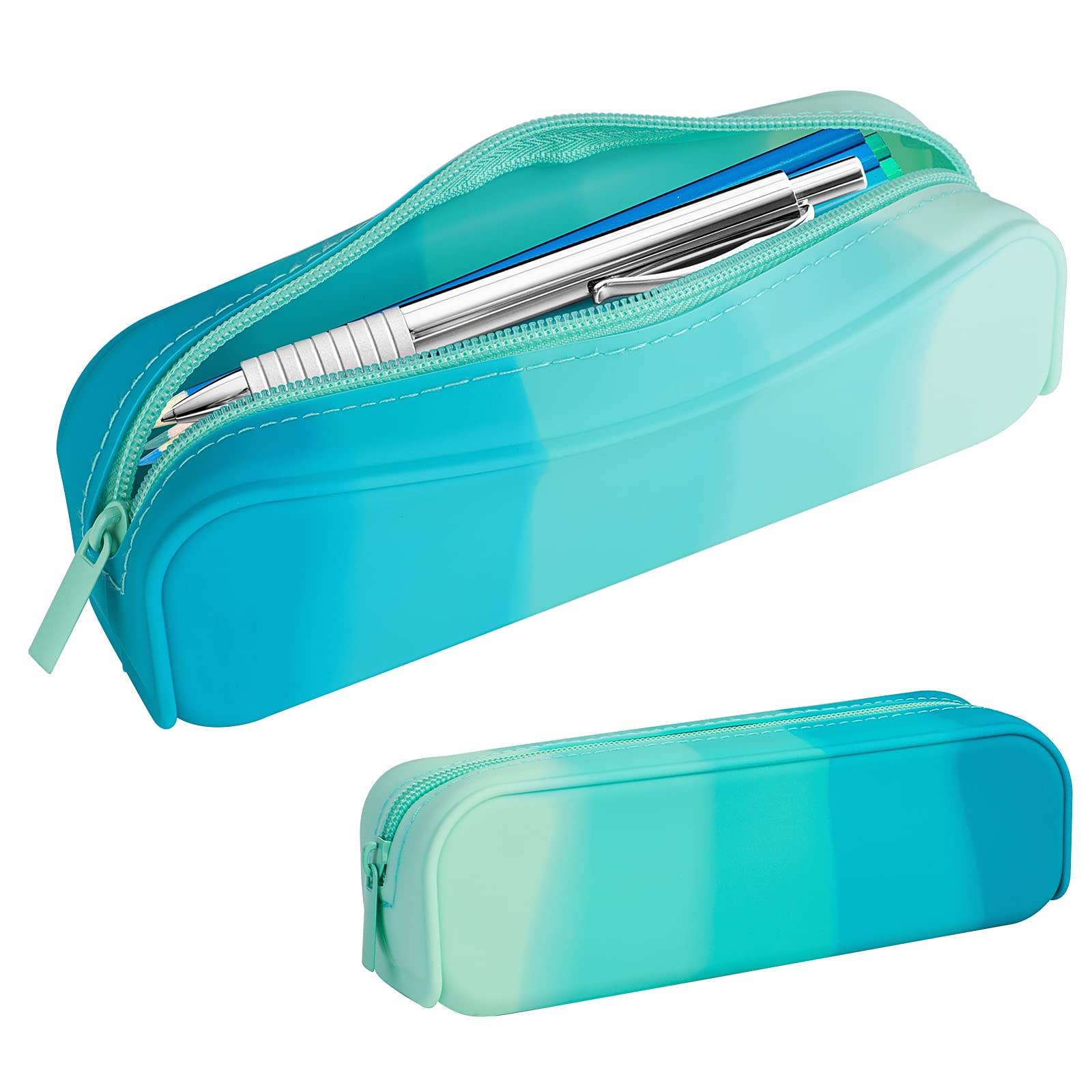 PHOGARY Silicona Estuche Escolar, Estuches Pequeños Collection Neceser Maquillaje Papeleria Aesthetic para Niñas Niños Adolescentes Estudiantes Adultos, Azul