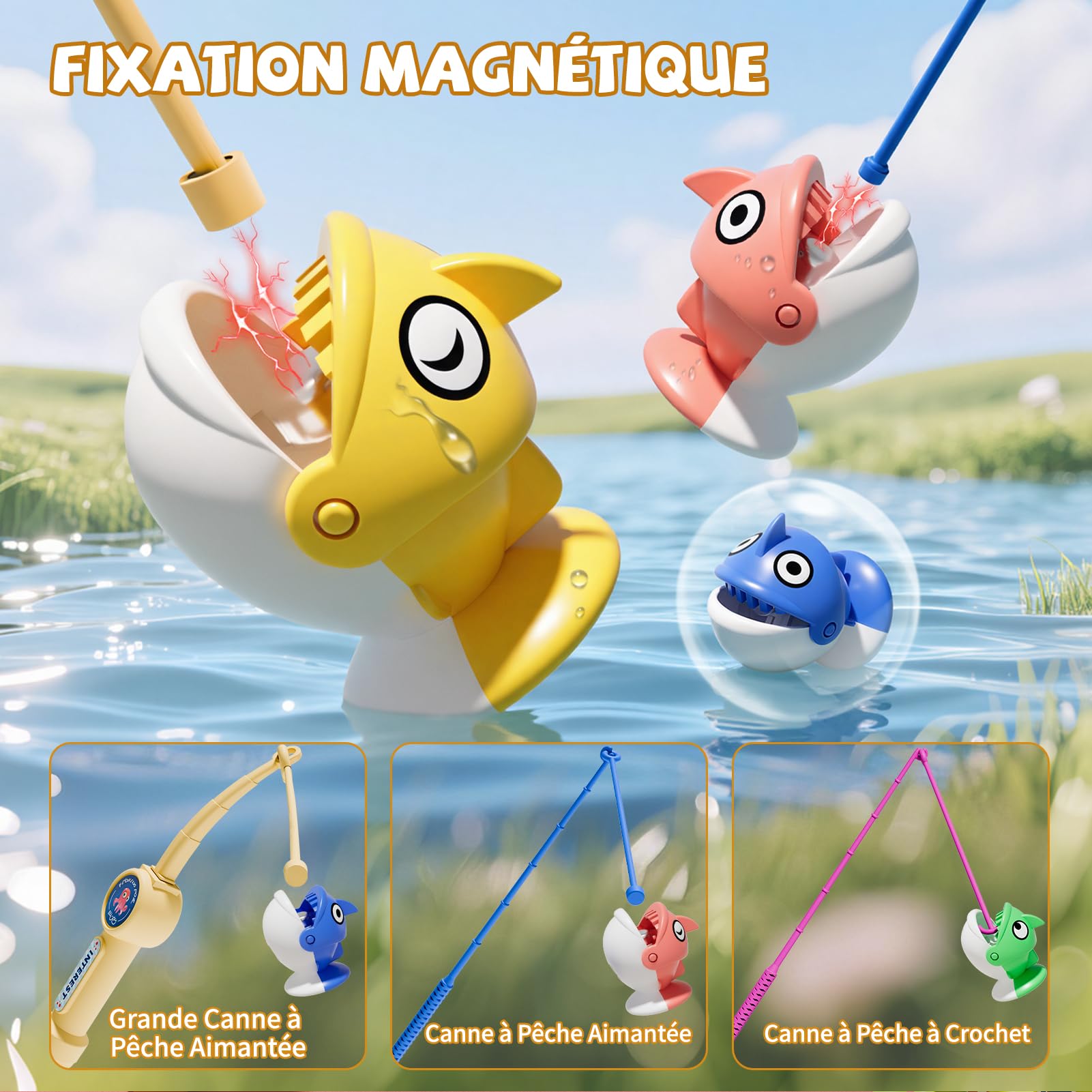 Peche A la Ligne Jouet Enfant 3 4 5 6 Ans Garçon Filles, Peche Enfant Jeu de pêche magnétique, Jouet de Pêche Musical avec Plateforme, Cadeau Enfant 4 5 6 7 Garçon Fille(70 pièces)