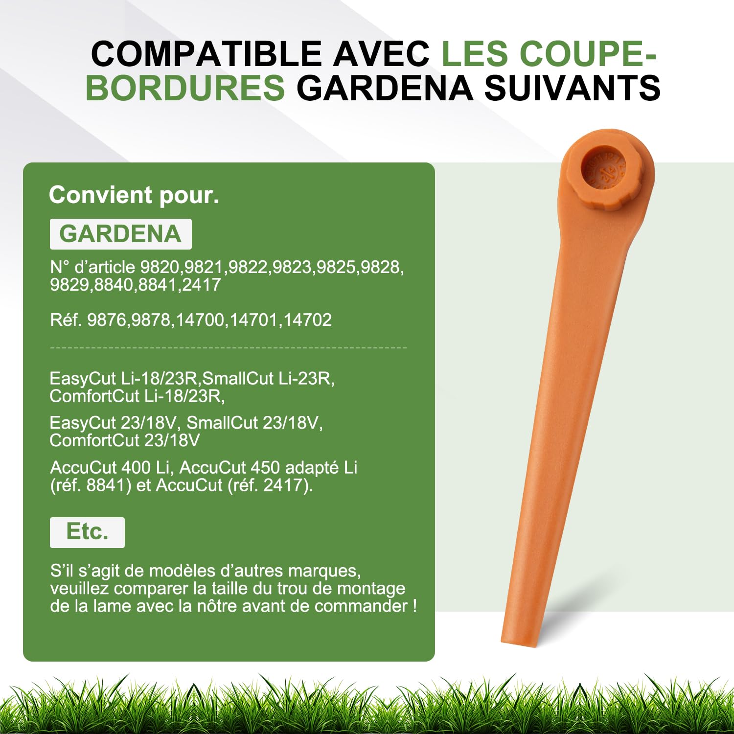 Lot de 100 lames de rechange PA6 RotorCut compatibles avec le Coupe-Bordures Gardena, Lame en plastique pour Gardena Coupe-Bordures sans Fil