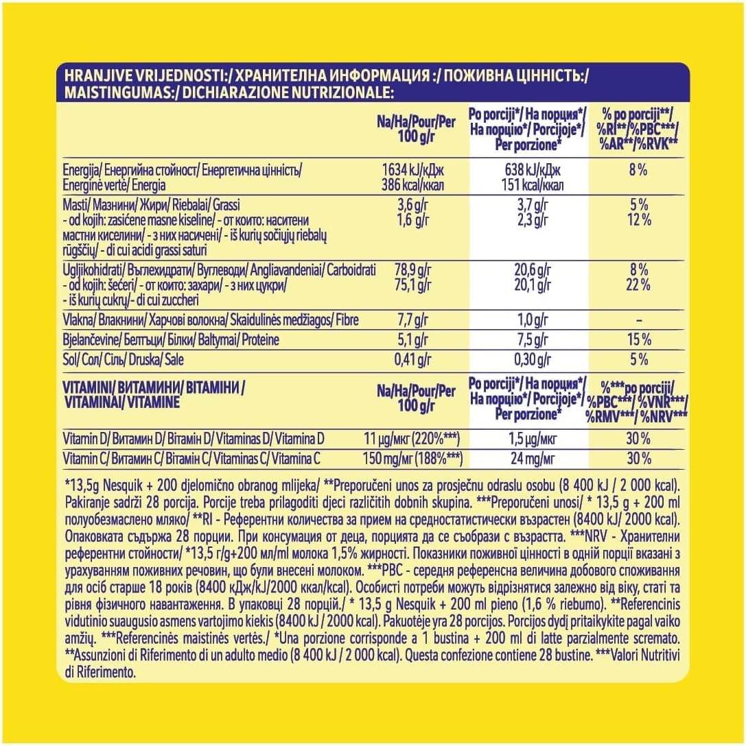 BOISSON CHOCOLAT CACAO NESQUIK FABRIQUÉE PAR NESTLE EU CONSERVATION LONGUE (60 Sachets x 13.5g)
