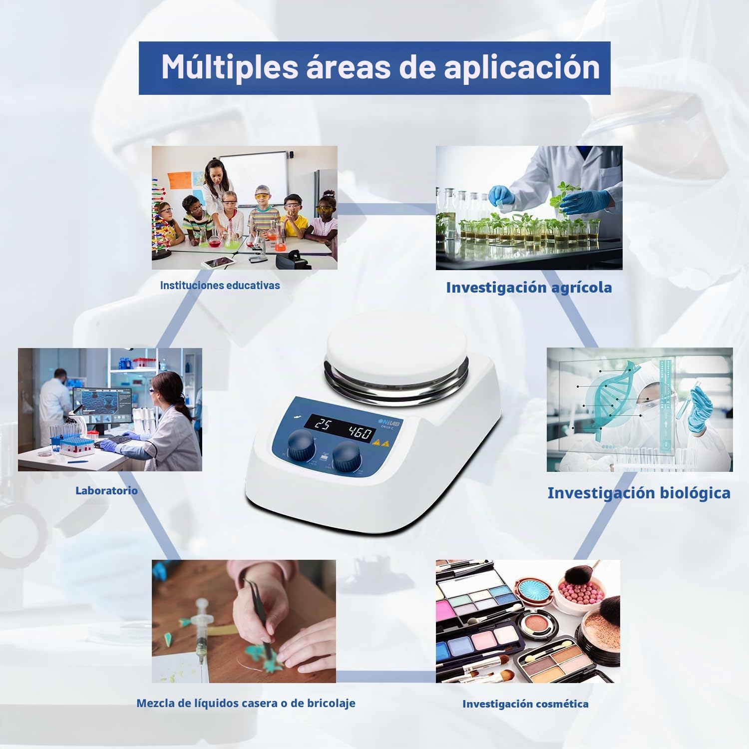 ONiLAB 280 ℃ 5 Pulgadas Agitador magnético LED digital con placa de calentamiento y superficie de trabajo de acero inoxidable recubierta de cerámica, 200-1500 rpm, sensor de sonda de temperatura