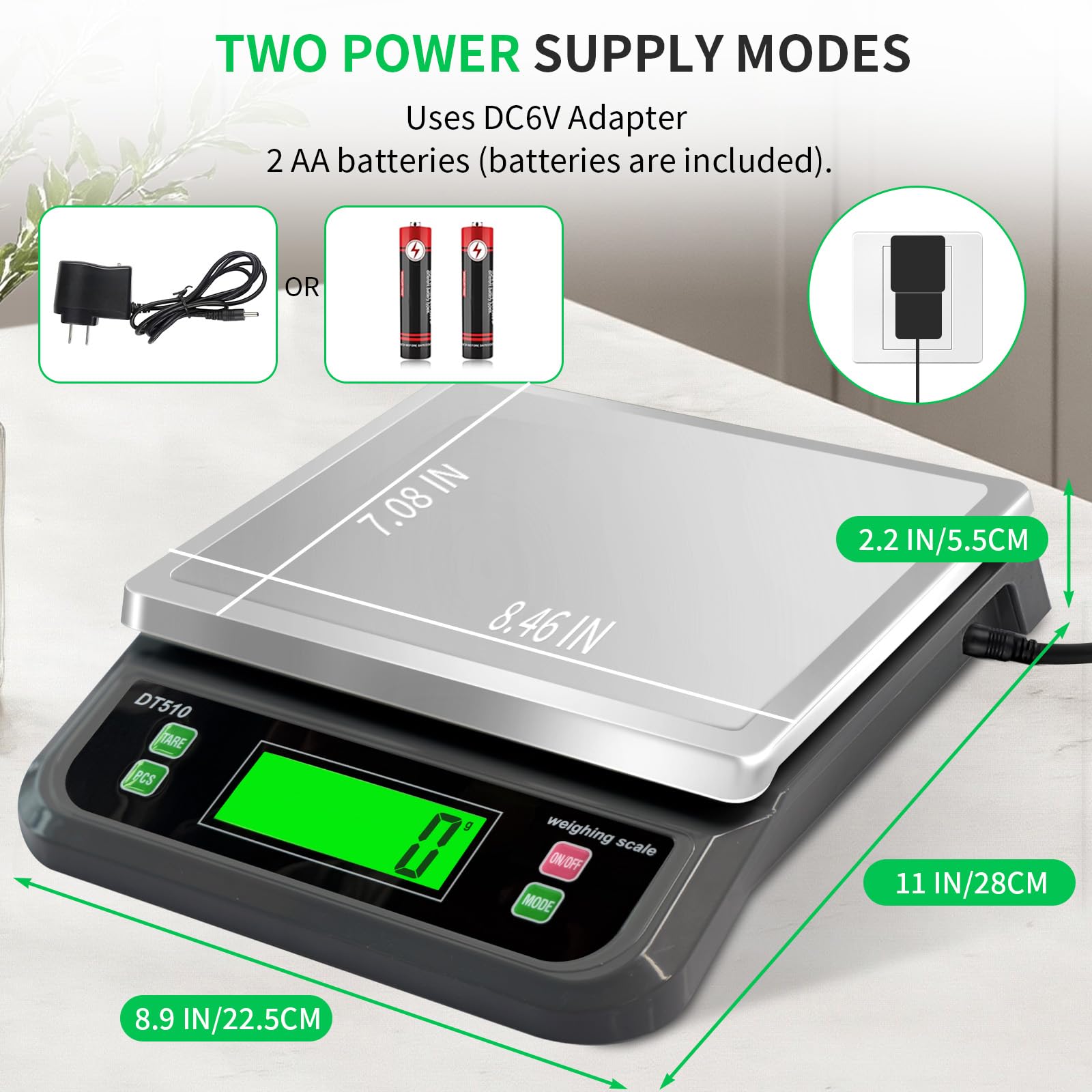 Bilancia digitale per alimenti da cucina, 40 kg, con funzione tara e funzione PCS, in acciaio inox, per cucinare con adattatore, 6 unità (grigio, 40 kg)