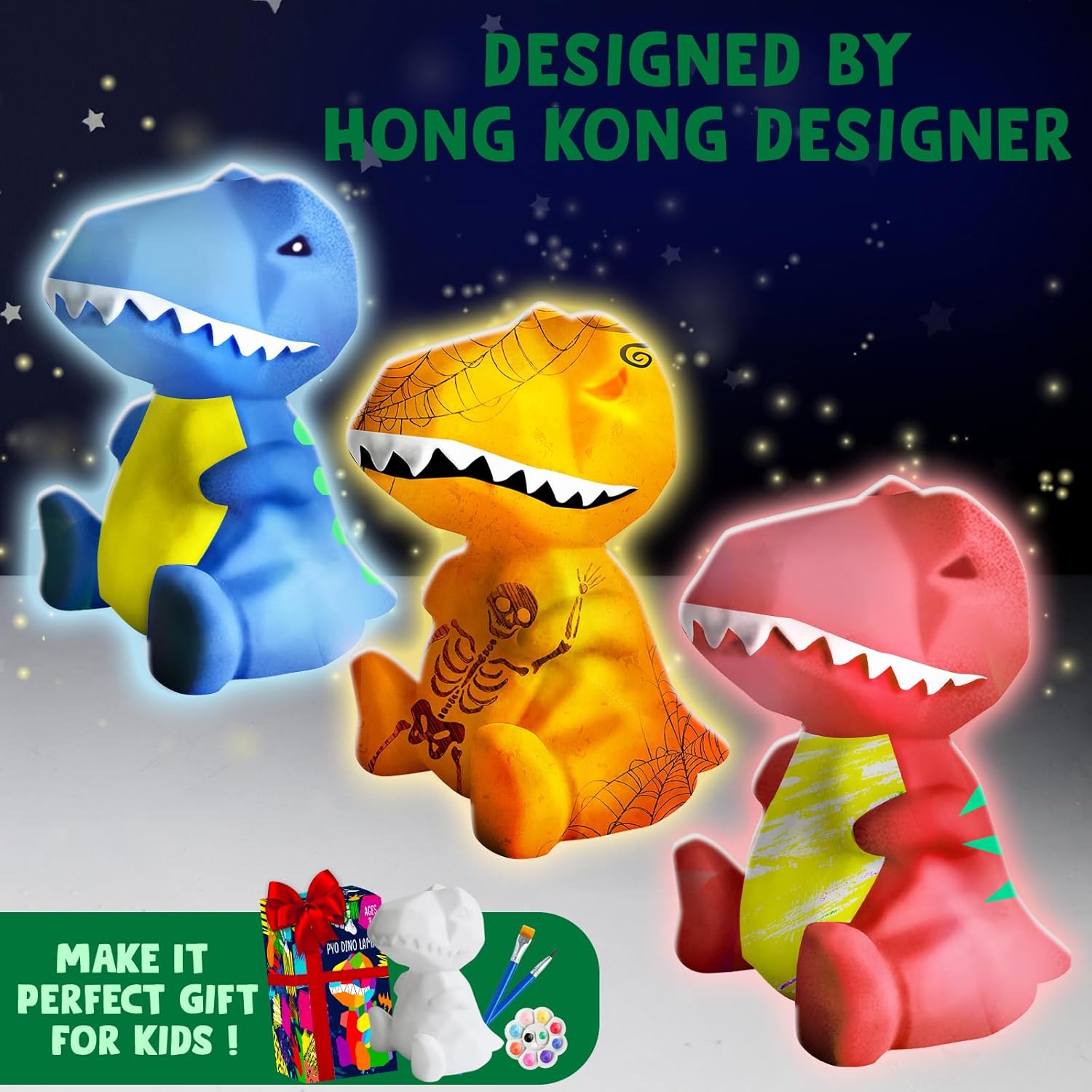 Goody King Paint Your Own Dinosaur Lamp Kit, DIY Night Light, Arts & Crafts for Teens Girls Boys, Painting Kit for Kids Age 8-12, Room Decorations, Dinosaur Birthday Gifts for Kids Ages 3 4 5 6 7 8+