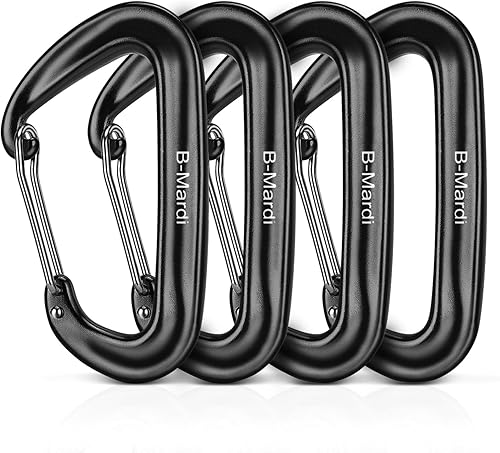 Miniatura 29 de Clips de mosquetón resistentes de 12 kN (2697 libras) - Mosquetones de bloqueo ligeros para camping, senderismo, hamaca, arnés de correa de perro