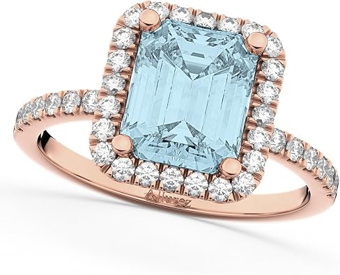 Allurez 3.32ct 18k Rose Gold Emerald Cut Aquamarine with Diamonds Engagement Ring - Size 6.5
