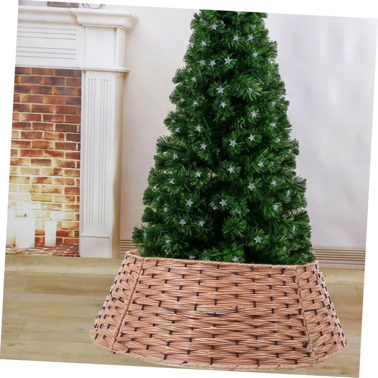 Handwoven Christmas Tree Collar Rustic Base Cover for Farmhouse Decor Elegant Woven Design for Holiday Scene Christmas Tree Skirt Ornament