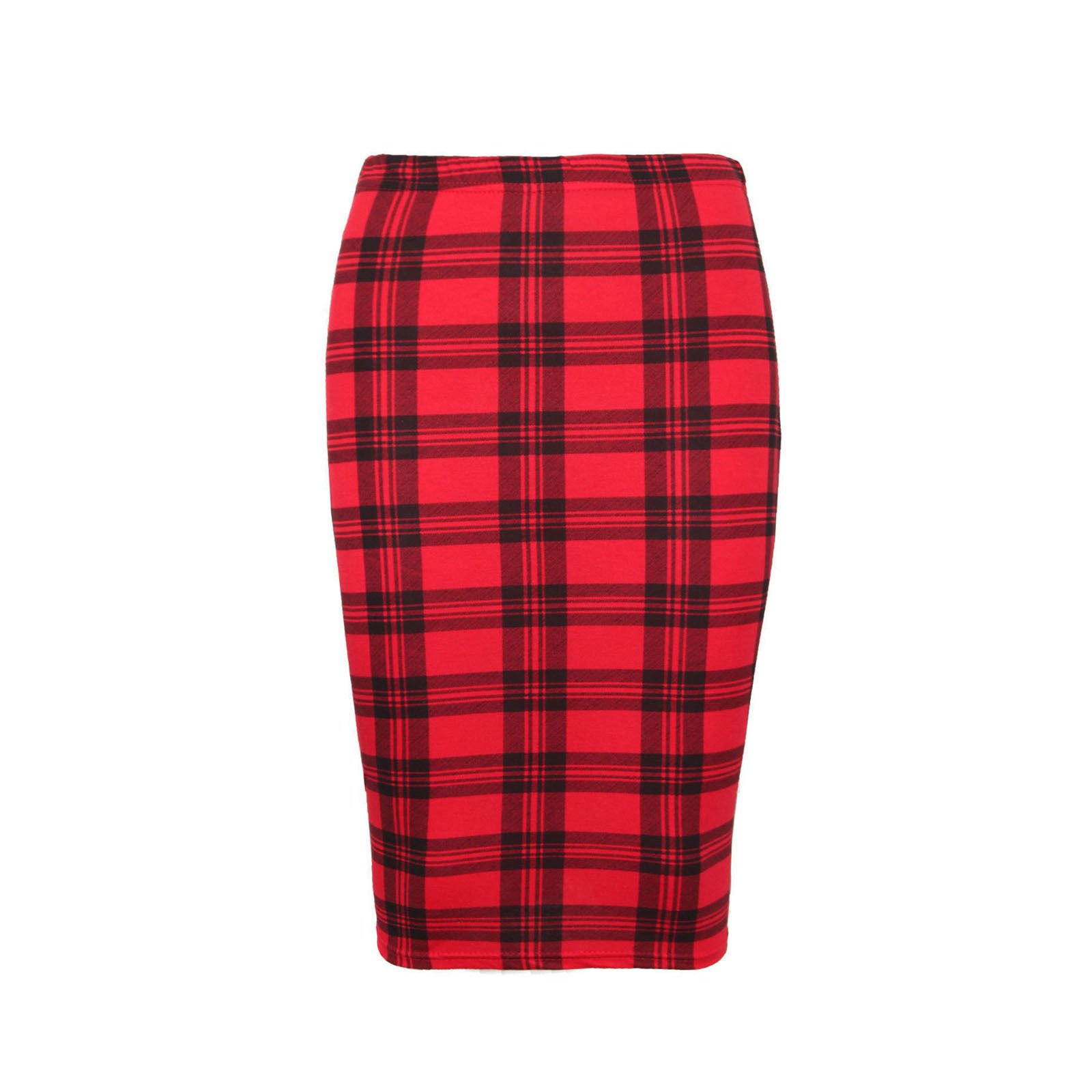 Unbranded New Women Printed Midi Bodycon Pencil Skirt Ladies High Waist Tube Skirt Fancy Dress (XXL (UK 20-22), Red Tartan)