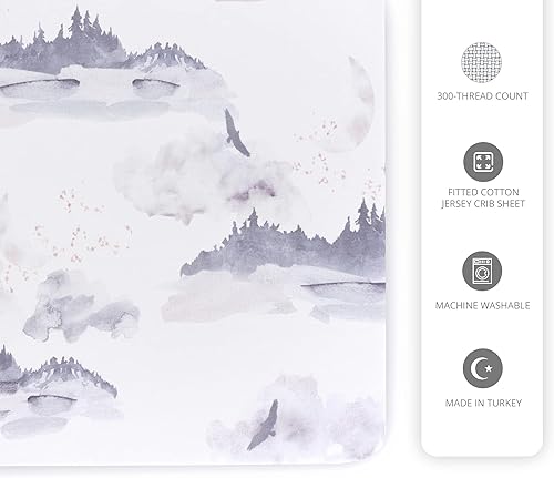 Miniatura 7 de Oilo Sábana para cuna, transpirable, ajustada, jersey de algodón turco, 300 hilos, lavable a máquina, se adapta a cuna estándar (28 x 52 x 6