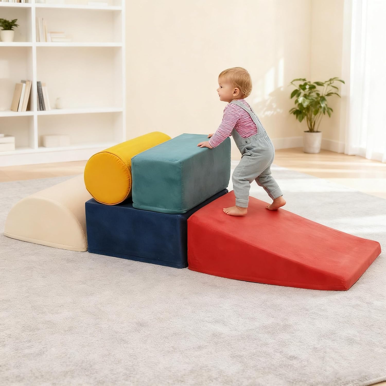 Bloques de Espuma, Juego Psicomotricidad de 5 Bloques para Pequeños, Juguetes de Construcción Pila Escalar Gatear, Suaves para Aprendizaje Temprano Habilidades Motoras, Multicolor