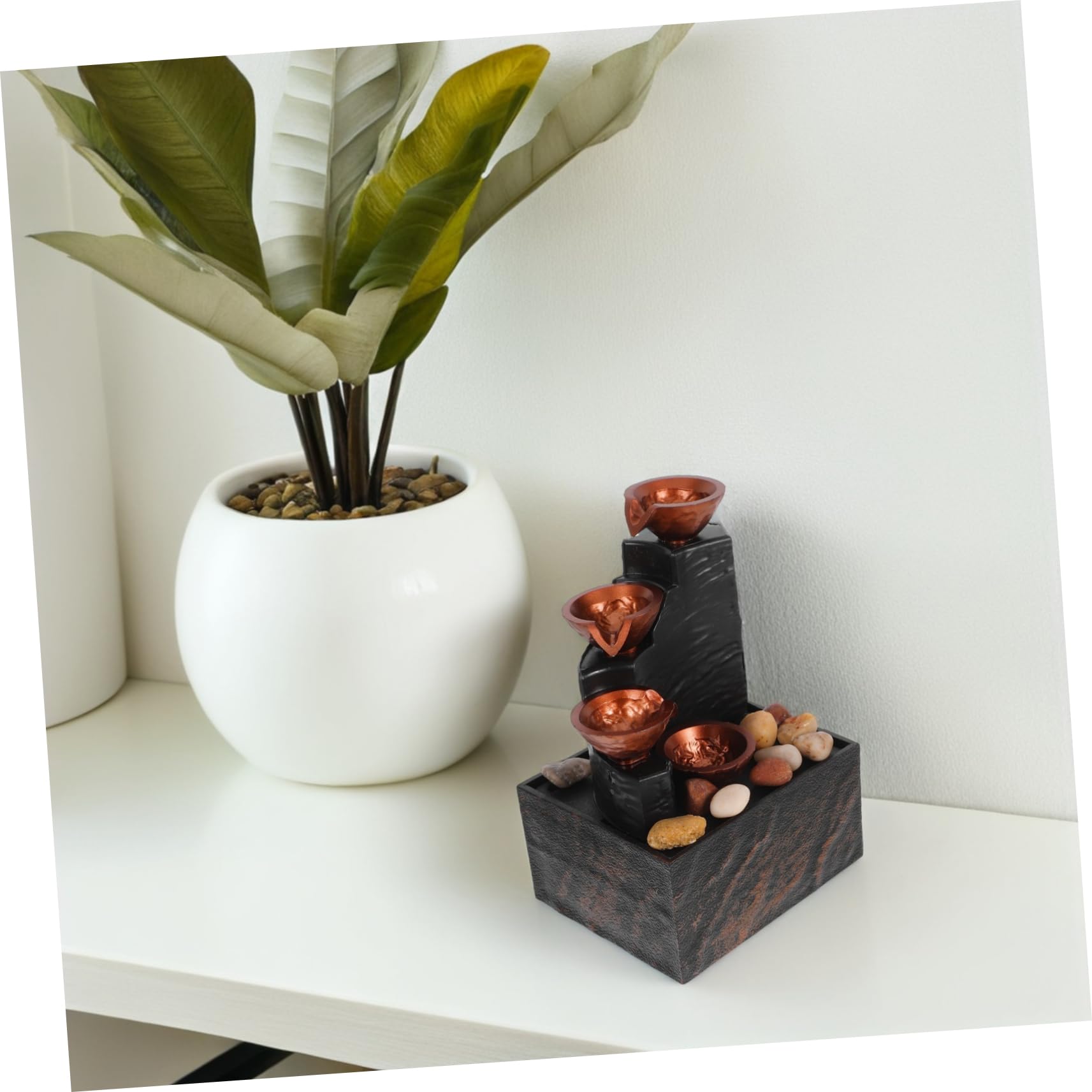 POPETPOP Fuente Pequeña de Escritorio con Iluminación Ambiental Suave y Material Hips, Compacta y Portátil para Decoración de Mesa en Oficina o Estantería