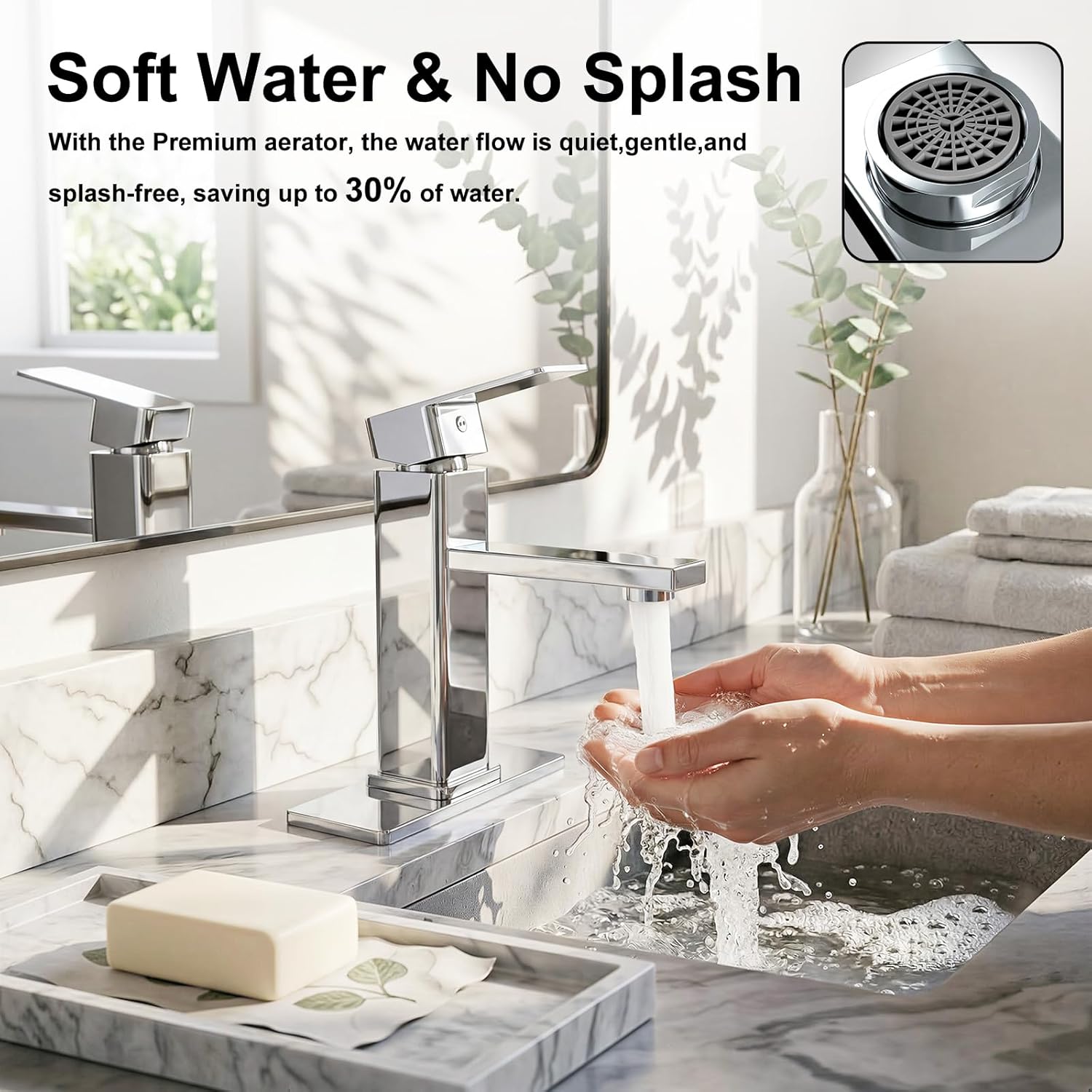 Chrome Bathroom Faucet Single Hole with Pop-Up Drain, Single Handle Bathroom Sink Faucet with Deck Plate, Suitable for RV, Farmhouse, Vanity Sinks, 1 or 3 Hole Installation