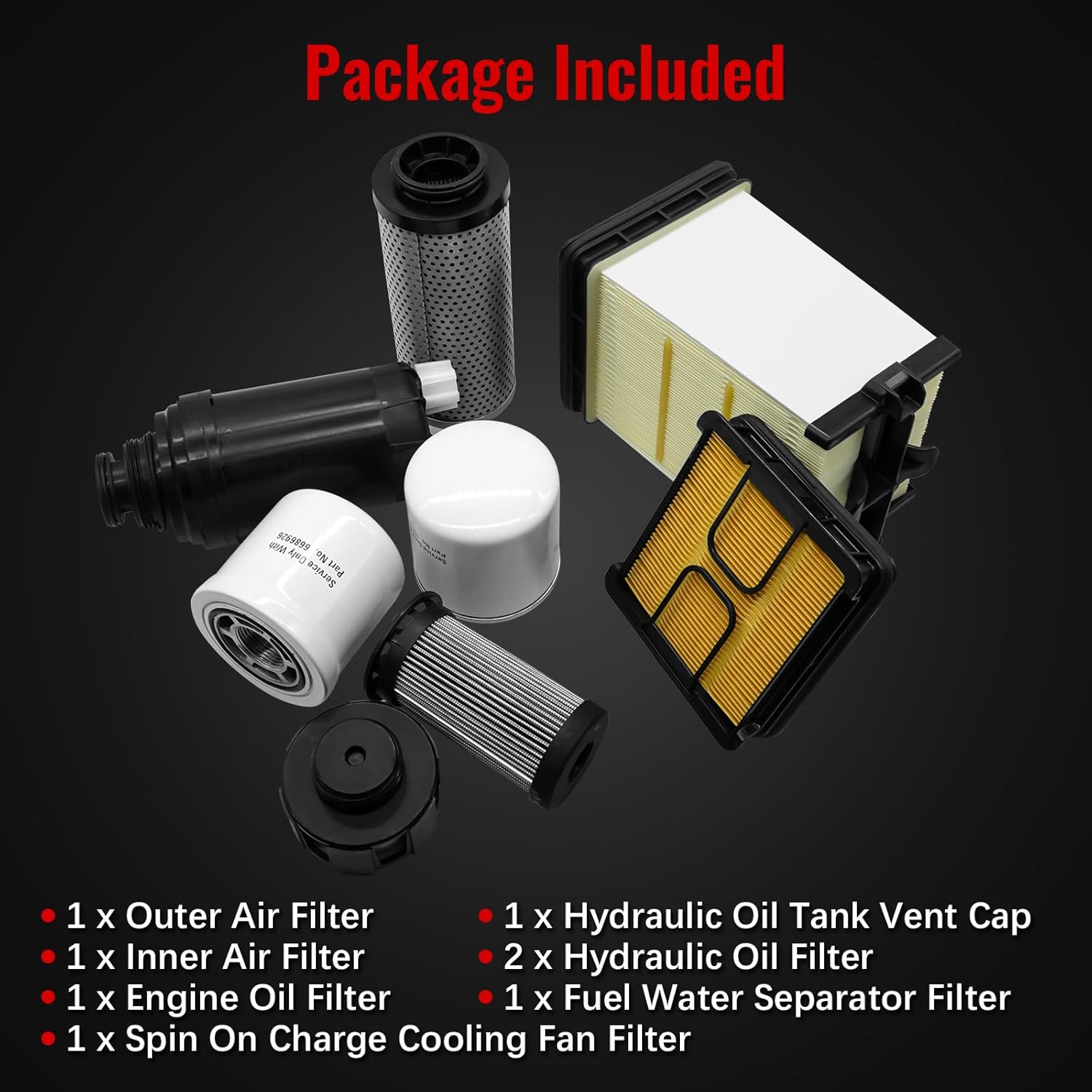 7286322 7343102 Engine Oil Filter and Air Filter Service Kit Fit for Bobcat S450 S510 S530 S550 S570 S590 S595 S630 S650 T450 T550 T590 T595 T630 T650, Replace 7221933 7012303 6686926 7221934
