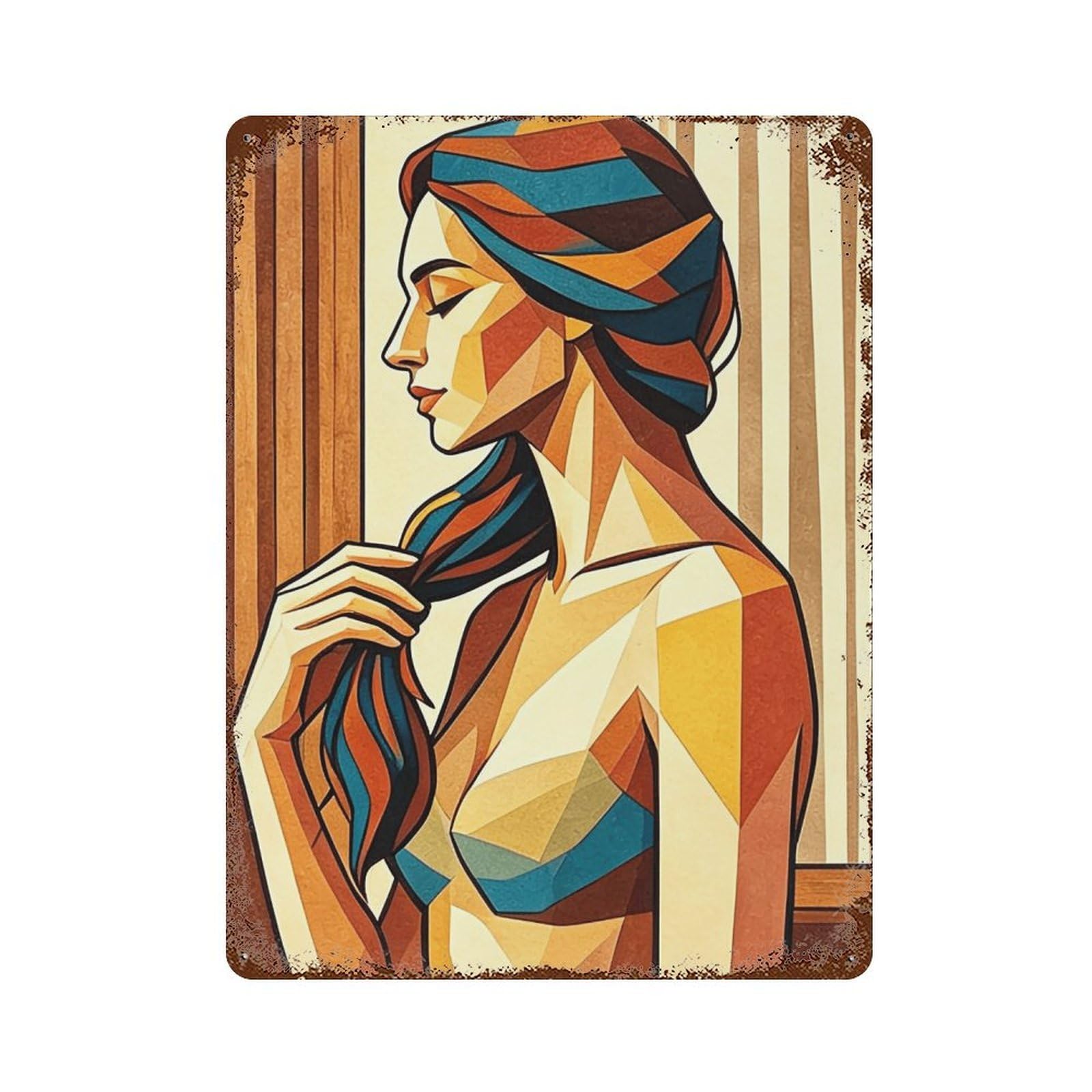 MGHTGRWE Cubist Bathing Lady (1) Poster Wall Art Iron Vintage Metal Tin Sign Modern Home Cofffee Club Art Bar Shop Decor 40x30cm
