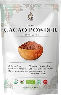Cacao Life Organic Cacao Powder - Maximum Butter | 28-31% Butter, Rich Chocolate Creaminess for Smoothies, Hot Drinks, & Desserts | Organic Cacao | 8oz (227g)
