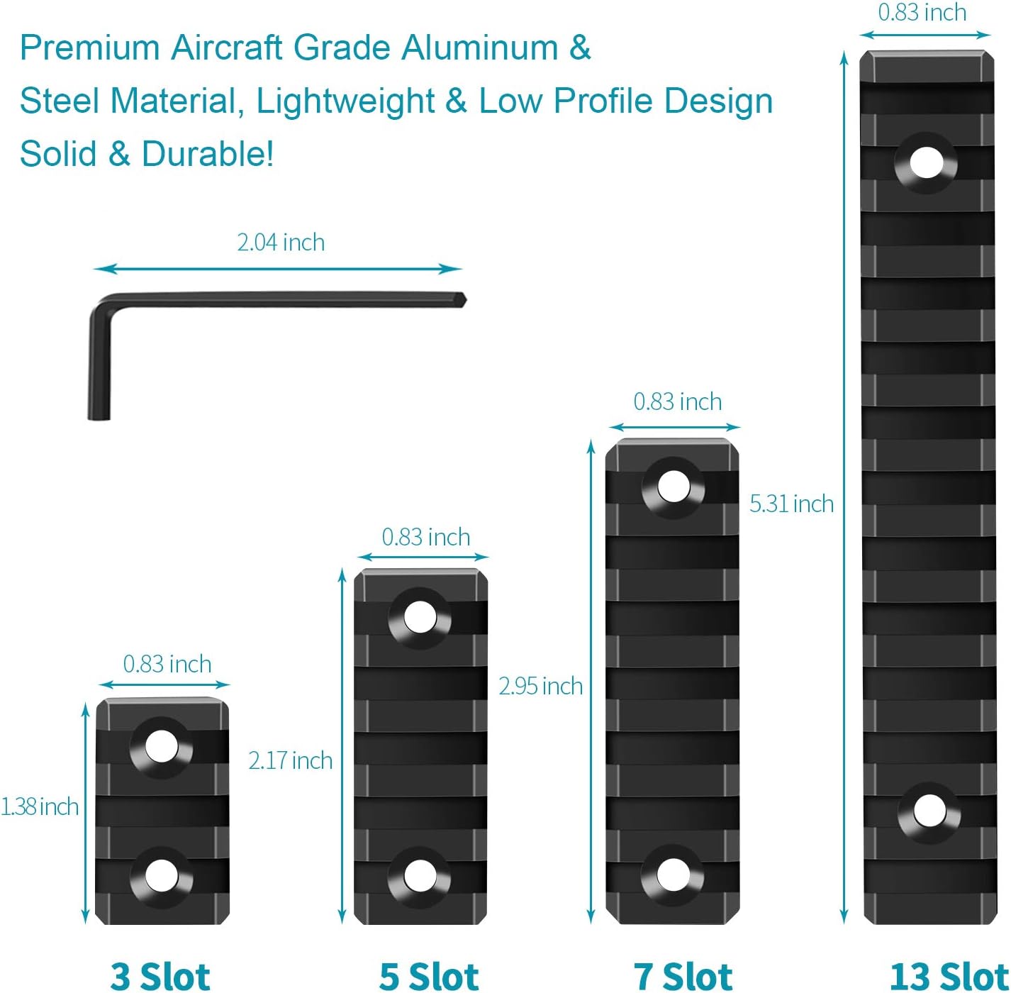 Compatible with Mlok Picatinny Rail 3 5 7 13 Slots Aluminum Picatinny Rails Section Adapter for M LOK Systems with 9 T-Nuts 9 Screws 3 Allen Wrench - 4 Pack : Sports & Outdoors
