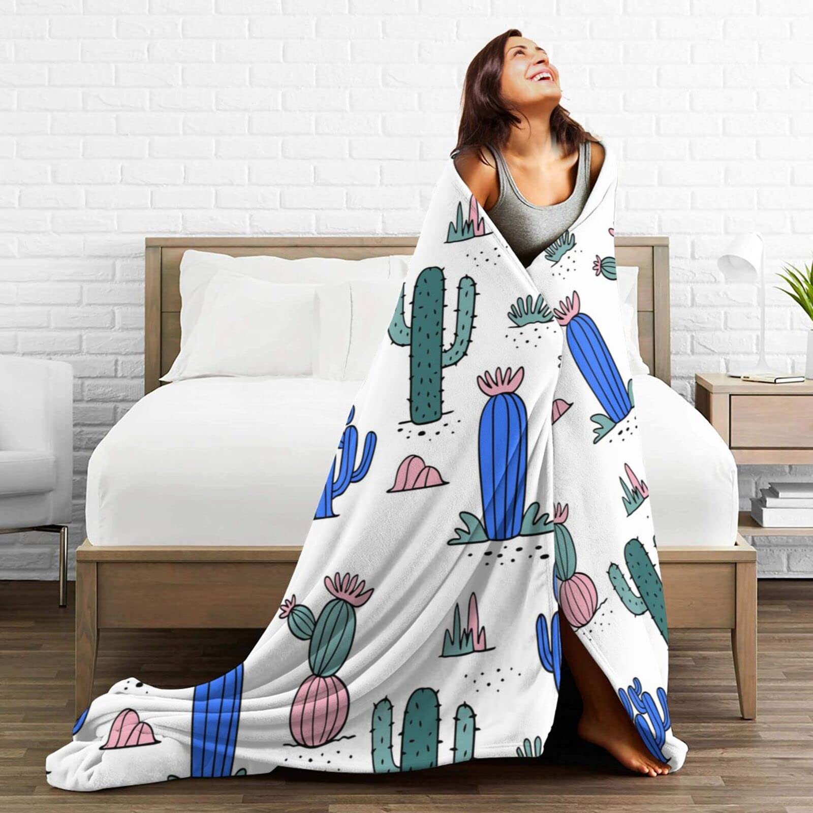 Dhakalrlde Kaktus-Überwurfdecke – 127x152 Cm, Weicher Flanell-Plüsch, Kuschelig Warm, Für Couch, Bett, Reisen