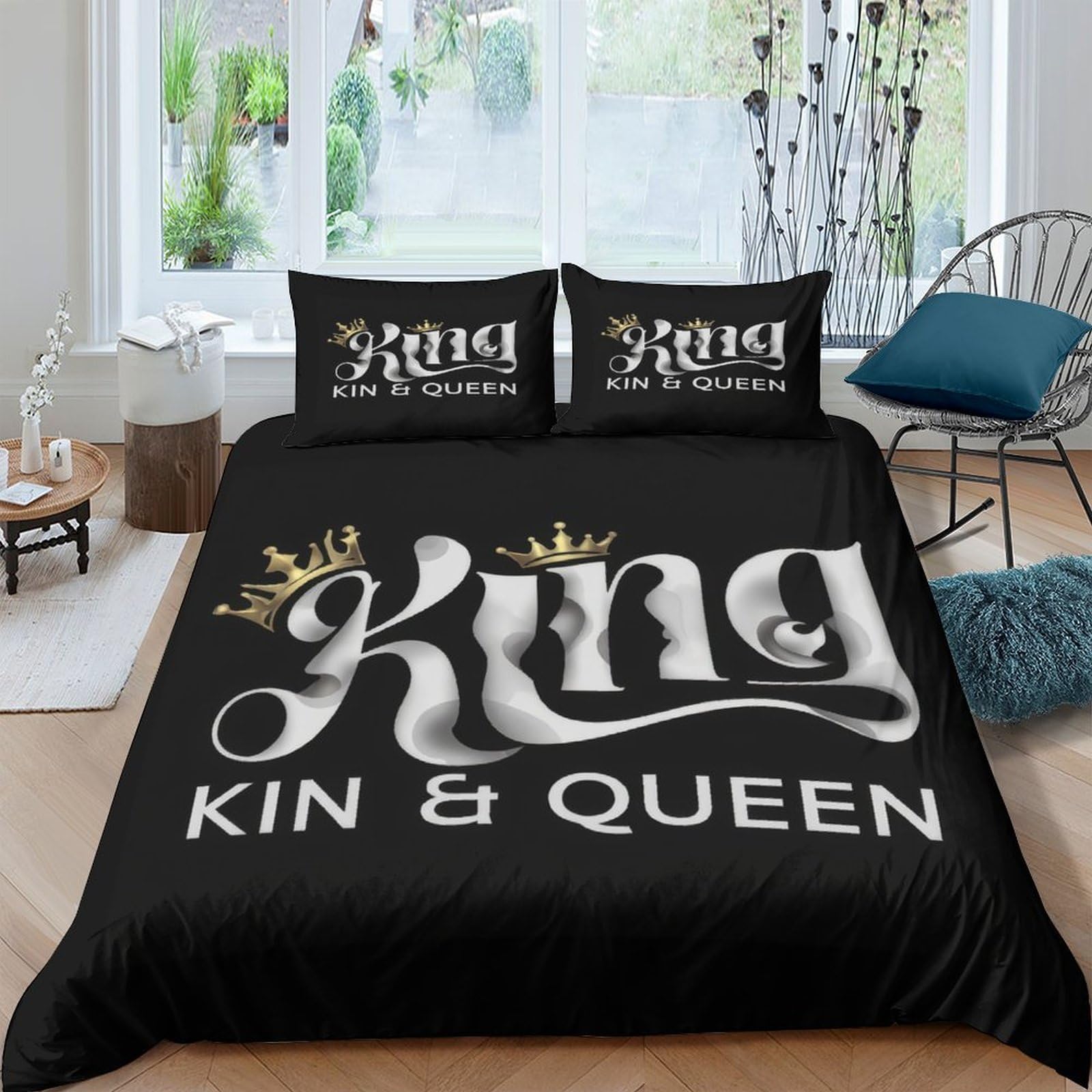 Ctjqhvkz Style-3 3D Printed Crown King And Queen Fitted Sheet Microfiber Black Bed Cover For Bedroom Dorm Mattress Protection Decor Single（135X200cm）