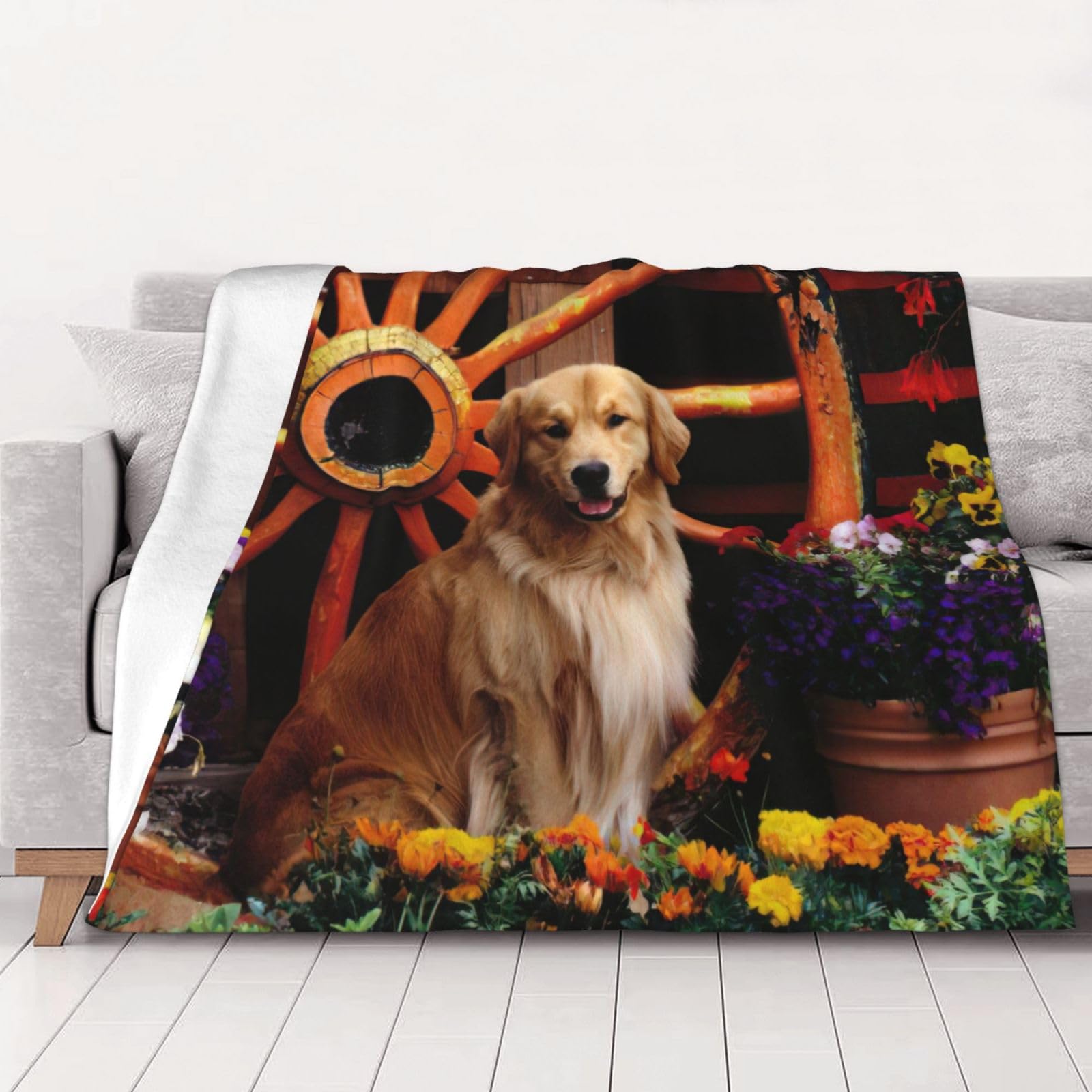 Couverture flanelle Golden Retriever, le cadeau idéal pour lit