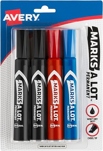 Miniatura 10 de Avery Marks-A-Lot 98187 - Marcadores permanentes, tamaño regular de escritorio, punta de cincel, resistente al agua y al desgaste, 24 marcadores