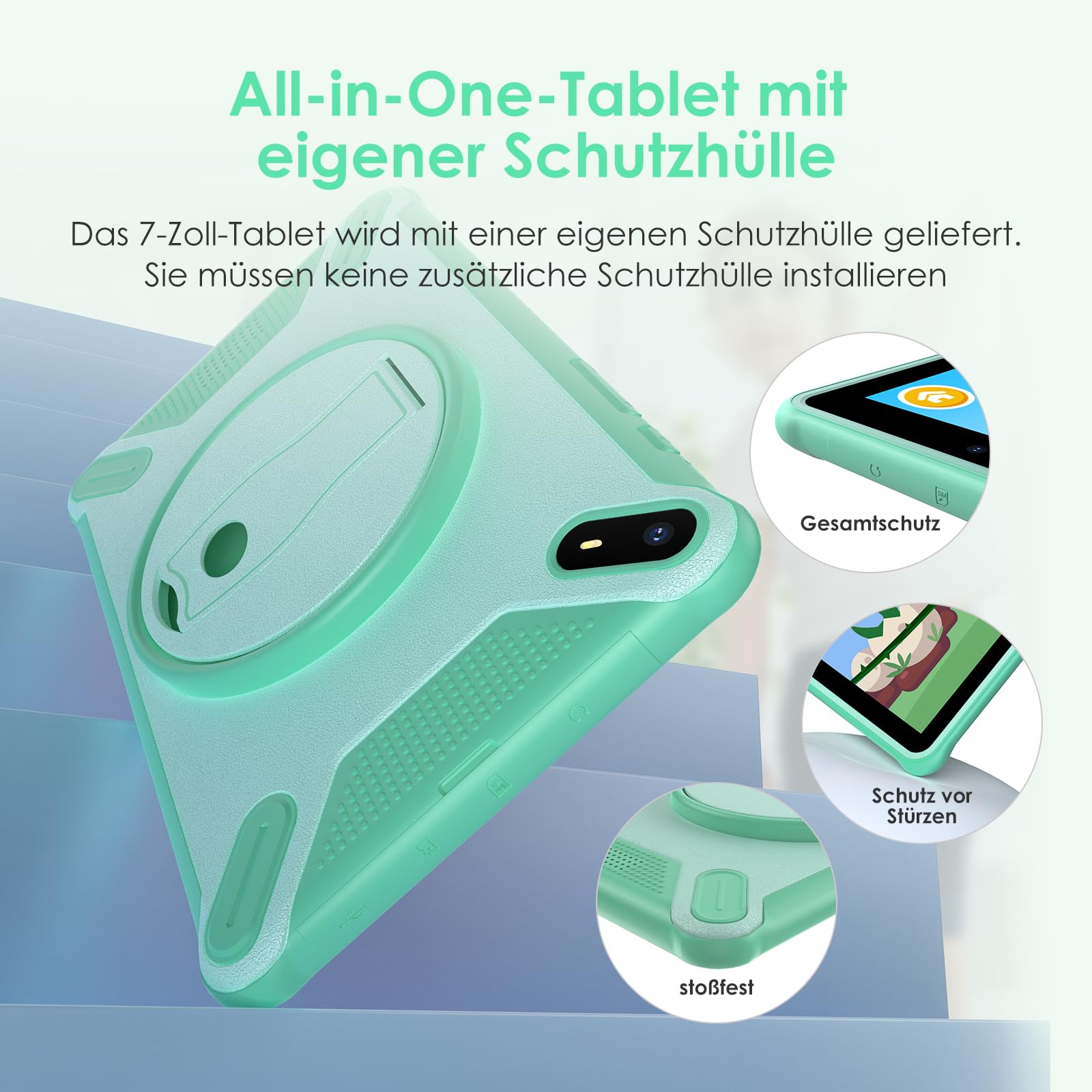 Generico Tablet 7 Pouces Android 15 Tablette avec 5G WLAN,36GB+128GB/TF 1TB/8MP+5MP/6500mAh,Tablette avec Clavier,Vert