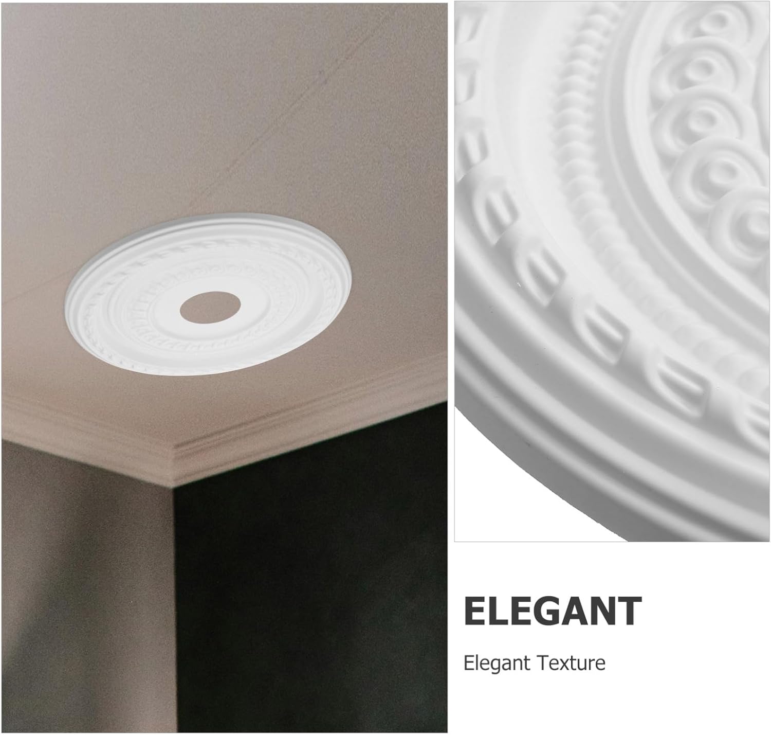 Cabilock Ceiling Medallion Light Fixture Pu Material Easy to Clean Traditional Design for Home and Office Decoration Decorative Ceiling Plate