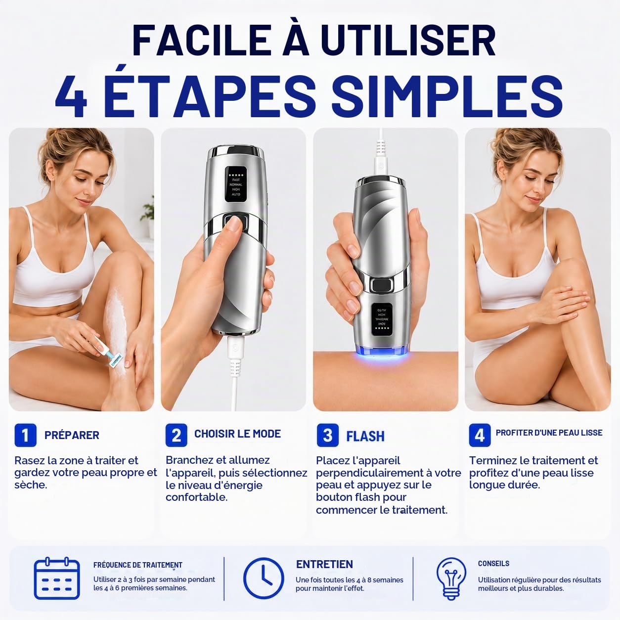 Épilateur Lumière Pulsée avec Système de Refroidissement par Glace, Épilateur à Lumière Pulsée avec 9 Niveaux D'énergie, 999 999 Flashs, Épilation Laser pour Visage, Jambes et Corps