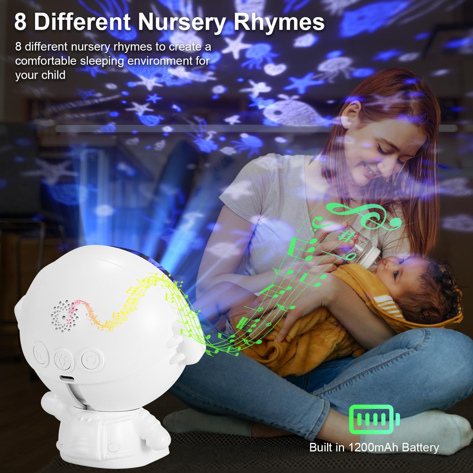 Mexllex Led-sterrenhemel, projector, astronaut, sterrenhemel, projector met 8 mistmodi, afstandsbediening, sterrenprojector, nachtlampje, 360 graden rotatie, voor kinderen en volwassenen