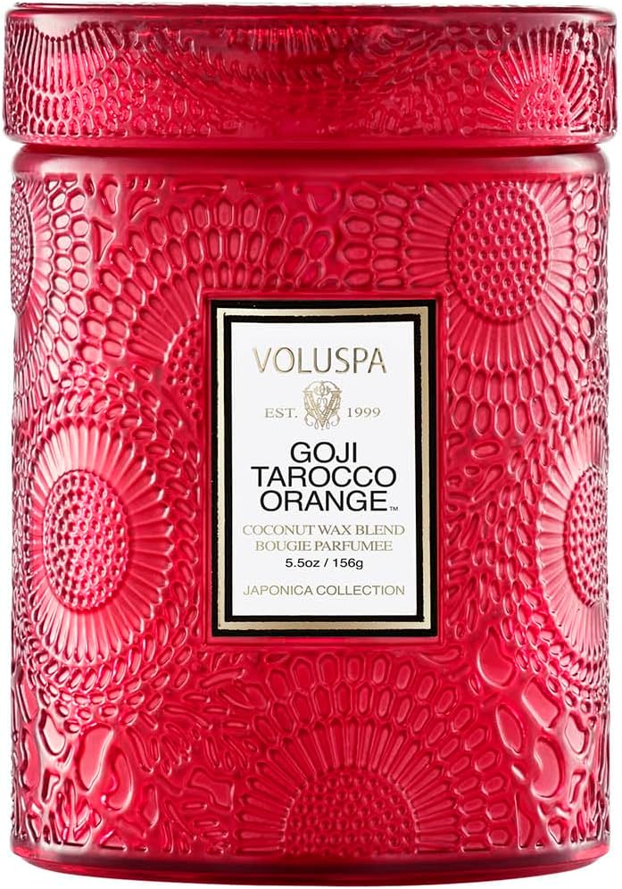 VOLUSPA Japonica Glass Jar Candle, Medium, Gorge & Tarocco Orange, Red, 5.5 oz (156 g)