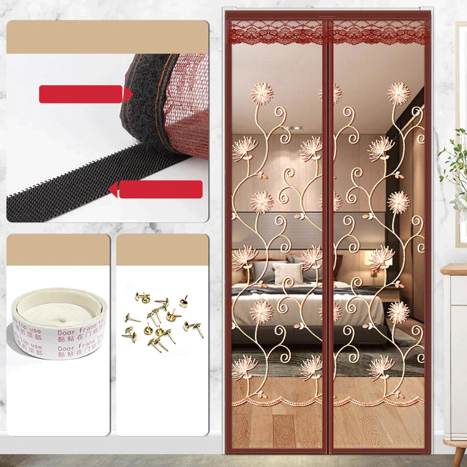 Fralhqfl Color1 Reinforced Magnetic Shielding Door, Mosquito Net, Insect Curtain, Sturdy Door Shield Magnetic Closure, Hands-Free Mesh Partition, Magnetic Shield Door Curtain For Front Patio Sliding Door