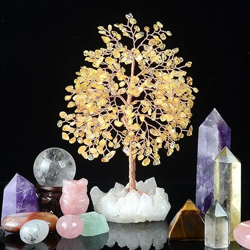 Miniatura 3 de MASGEMES Árbol de la vida con piedras preciosas, citrino natural con base de cuarzo transparente de fila, cristales curativos de chakras, energía