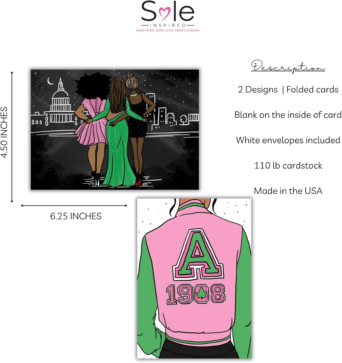 15 PC Sorority-Inspired Greeting Card Pack | Pink & Green Cards with Sticker Sheet