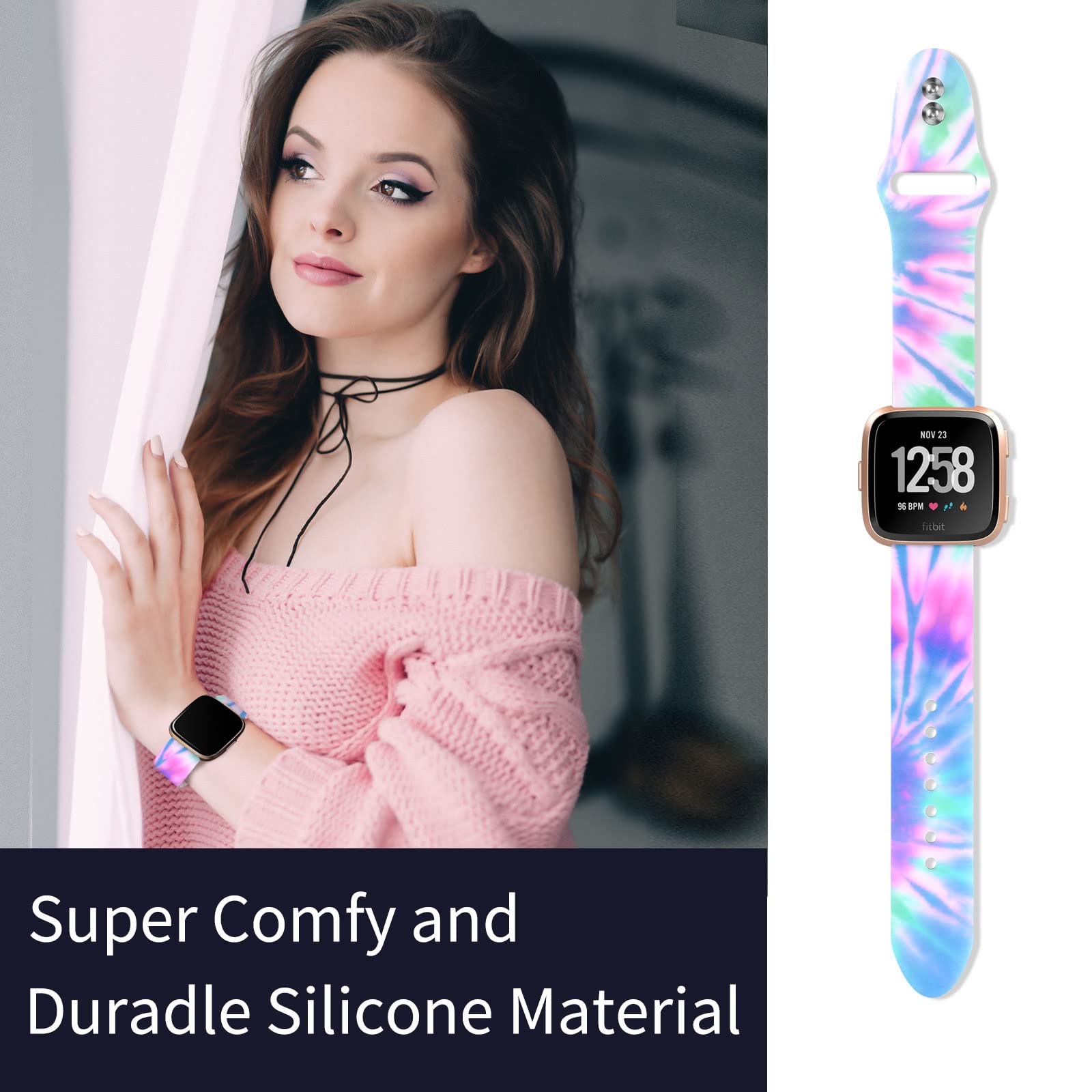 Watbro Band Compatible with Tie-dyed Leopard Print Fitbit Versa/Fitbit Versa 2/Fitbit Versa Lite,Leopard Tie-dyed Print Silicone Sport Band for Fitbit Versa/Versa 2/Versa Lite Smart Watch Women Men