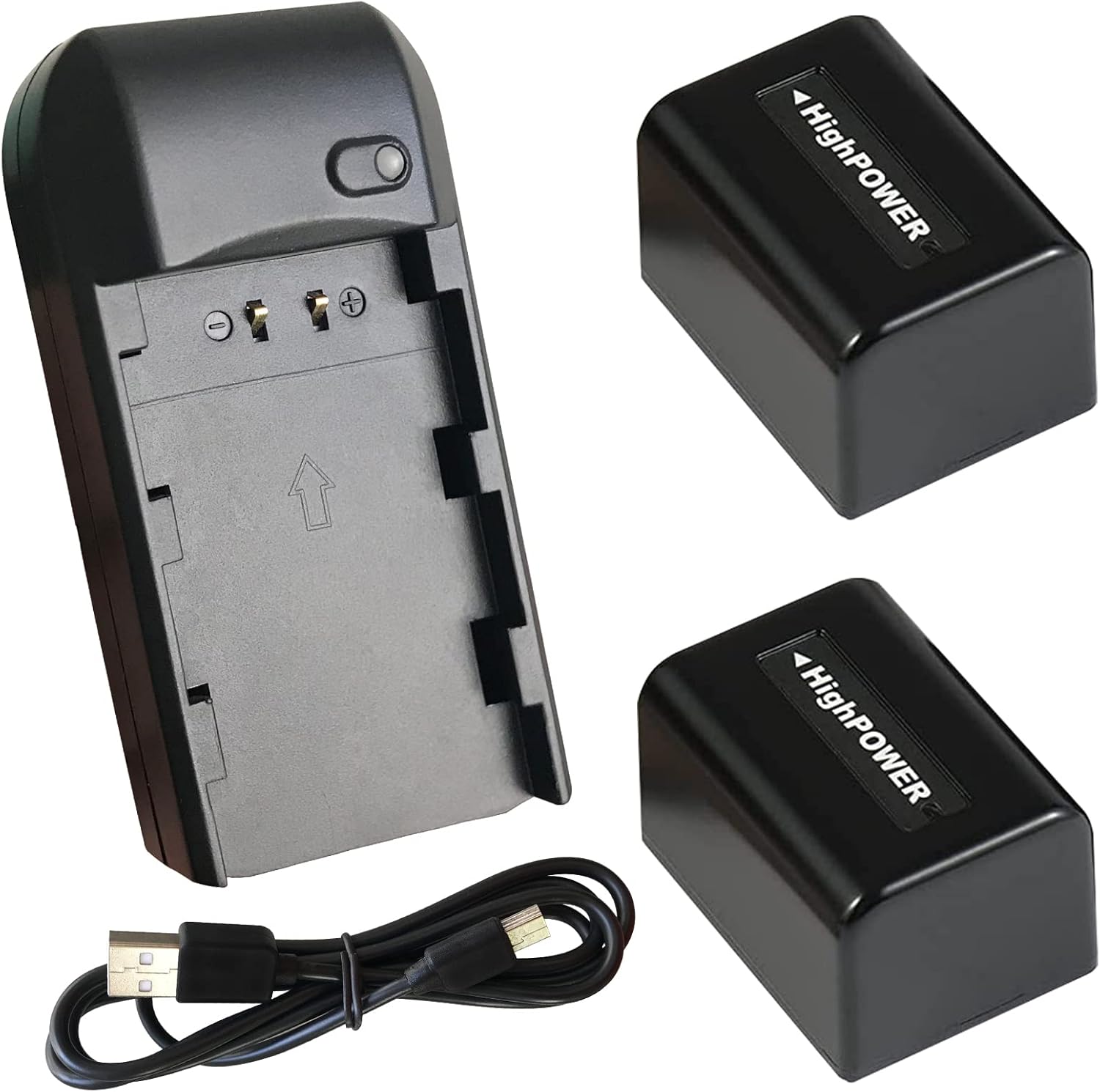 NP-FV5 Battery Charger and 2 NP-FV5 Plus Battery 3.7V 2000mAh, Video Camera Camcorder NP-FV5 Plus Battery Charger with USB-C Charging Cable
