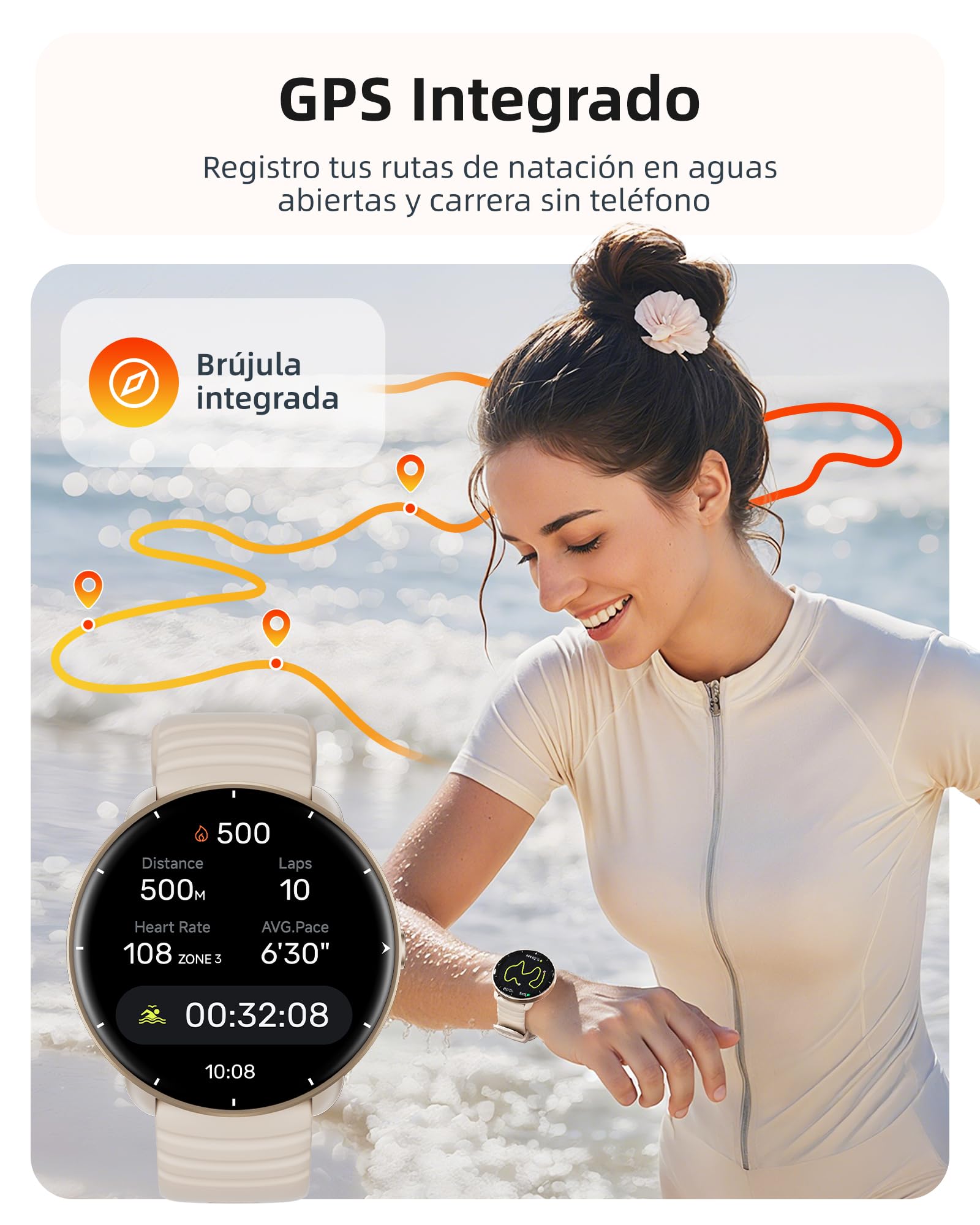 Parsonver Reloj inteligente Hombre Mujer con GPS Integrado, 5 ATM Impermeable para Piscina/Aguas Abiertas, AMOLED Pantalla, 100+ Deportivos Integrado, Frecuencia Cardíaca y Sueño (Gris francés, 42 mm)