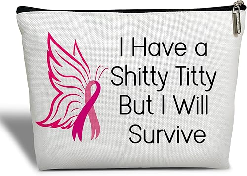 Bolsa de maquillaje para mujer, regalo de concientización sobre el cáncer, regalo para sobrevivientes de cáncer de mama para ella, regalo de apoyo