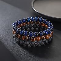 Vista 8 de RANKEEF - Pulsera de ojo de tigre para hombre, elástica, ajustable, cuentas de vidrio color negro, 516 de pulgada