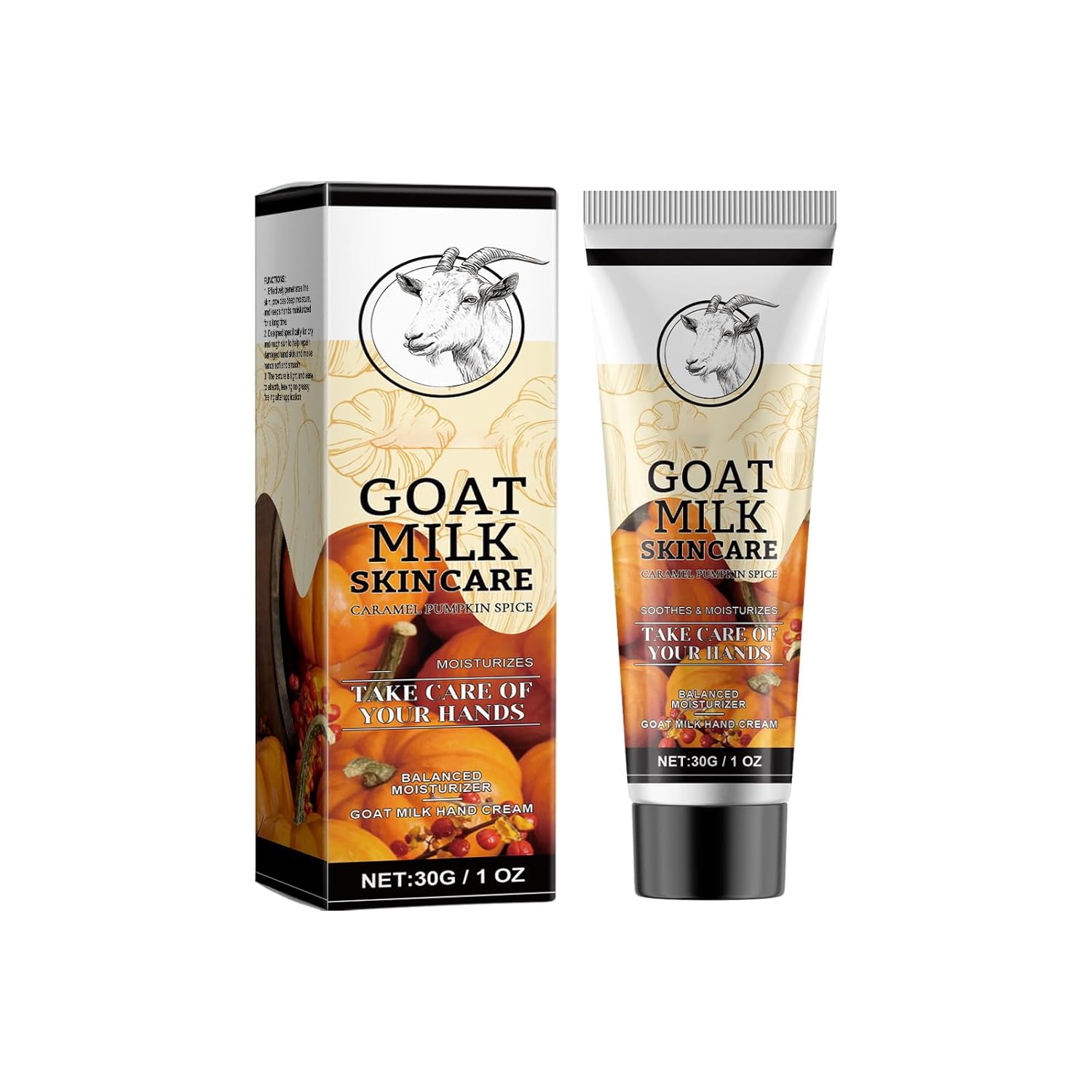 Goat Milk Hand Cream with Pumpkin Seed Oil & Collagen – Nourishing & Moisturizing, Caramel Pumpkin Spice Scent, Balanced Care for All Skin Types,30g