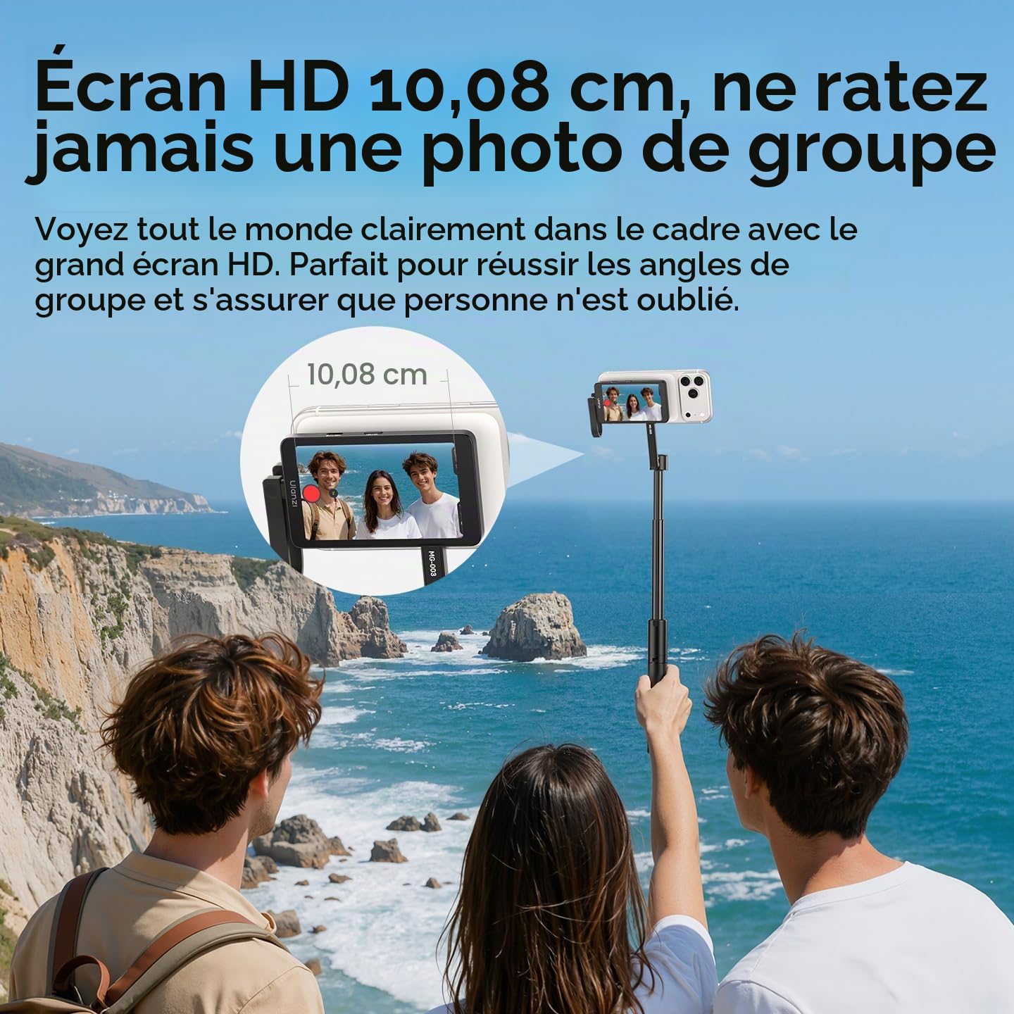 ULANZI VM1 Moniteur Selfie Magsafe, Magnétique Écran Selfie pour iPhone17-15/Android, 3,97" 4K 60FPS avec Port Micro, Plug & Play, Luminosité Réglable, Caméra Arrière pour Vlog/TikTok/Live Streaming