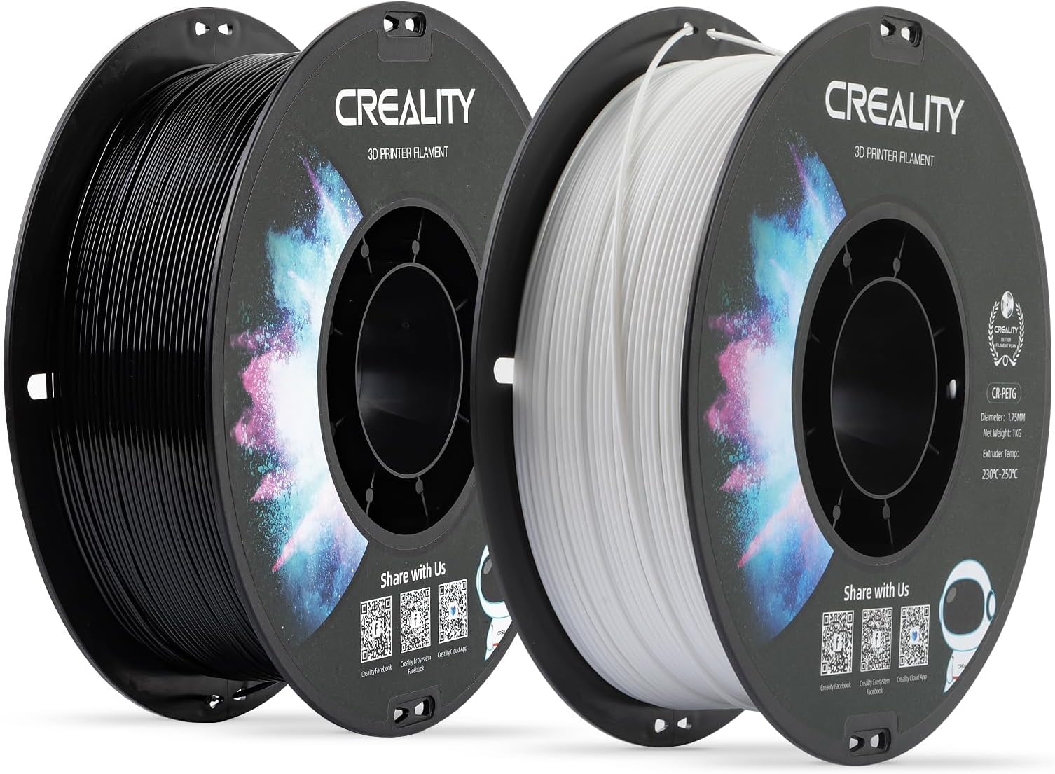Creality 2 kg Black & White PETG 1.75mm Filament, 3D Printer Filament Bundle, Excellent Toughness High Precision, Odorless Non-Toxic Moistureproof, Glossy, Accuracy +/- 0.02mm